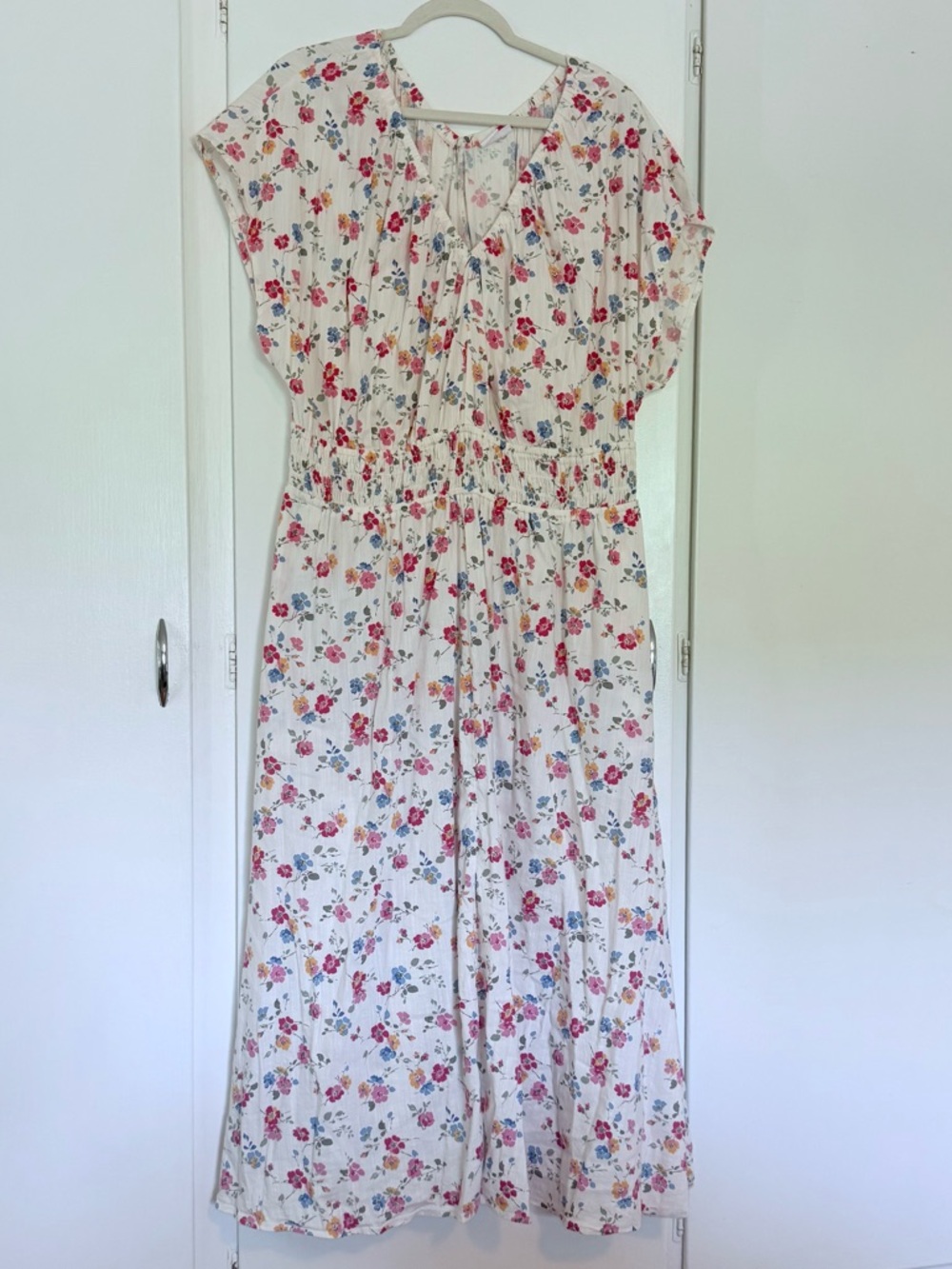 GAP Cream Floral Maxi Dress with Pink, Red & Blue Flowers